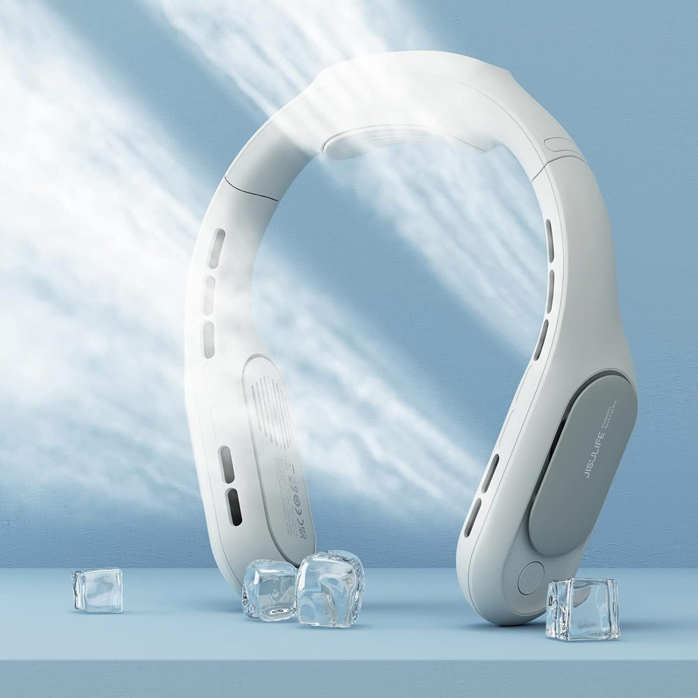 Picture of JISULIFE Malaysia Portable Turbo Dual Air Neck Fan Pro Hands Free Bladeless Fan 4500 mAh Battery Operated Wearable Personal Fan Rechargeable Long Hours Fan for Running Badminton Indoor Court Concert Picnic Camping Outdoor Activity FA35 (Grey)