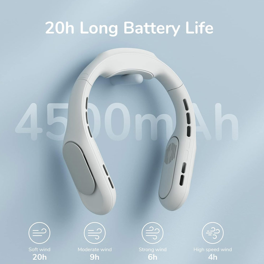 Picture of JISULIFE Malaysia Portable Turbo Dual Air Neck Fan Pro Hands Free Bladeless Fan 4500 mAh Battery Operated Wearable Personal Fan Rechargeable Long Hours Fan for Running Badminton Indoor Court Concert Picnic Camping Outdoor Activity FA35 (Grey)