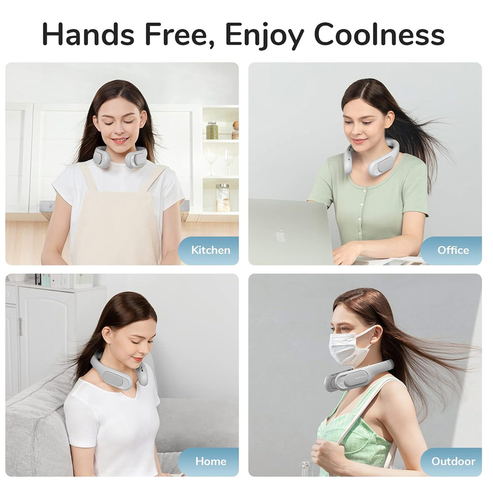 Picture of JISULIFE Malaysia Portable Turbo Dual Air Neck Fan Pro Hands Free Bladeless Fan 4500 mAh Battery Operated Wearable Personal Fan Rechargeable Long Hours Fan for Running Badminton Indoor Court Concert Picnic Camping Outdoor Activity FA35 (Grey)