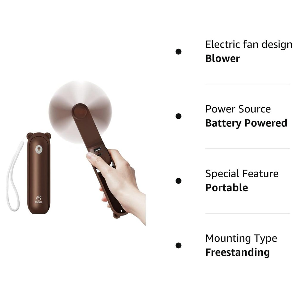 Picture of Jisulife Malaysia 3 in 1 Mini Handheld Fan USB Rechargeable Fan Power Bank with Flash Light for Office OutdoorTravel Hiking Camping Concert Indoor Court F8 (Brown)