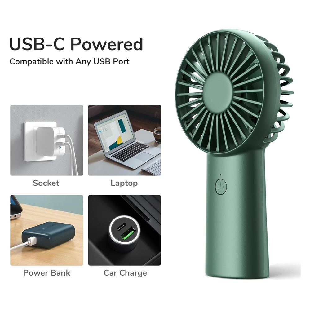 Picture of Jisulife Malaysia 3 Speed Wind Handheld Fan Portable Rechargeble 4000mAh Fan Kipas for Home Office Travel Outdoor Indoor Activity (Green)