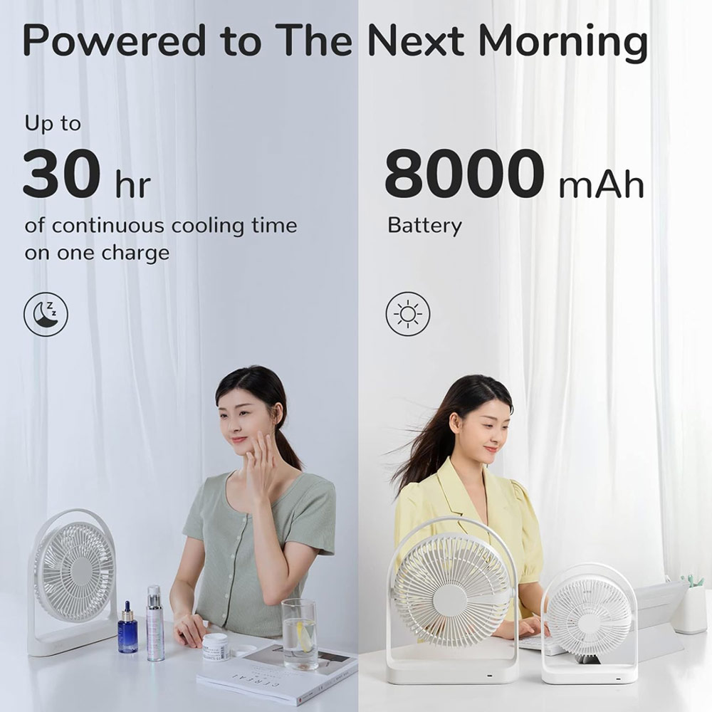Picture of JISULIFE Malaysia Desk Fan Portable Timer Setting Rotation Desktop Fan 8000mAh USB-C Rechargeable Electric Table Fan for Office Room Travel Outdoor Indoor Picnic Life 5Plus FA27 (Light Grey)