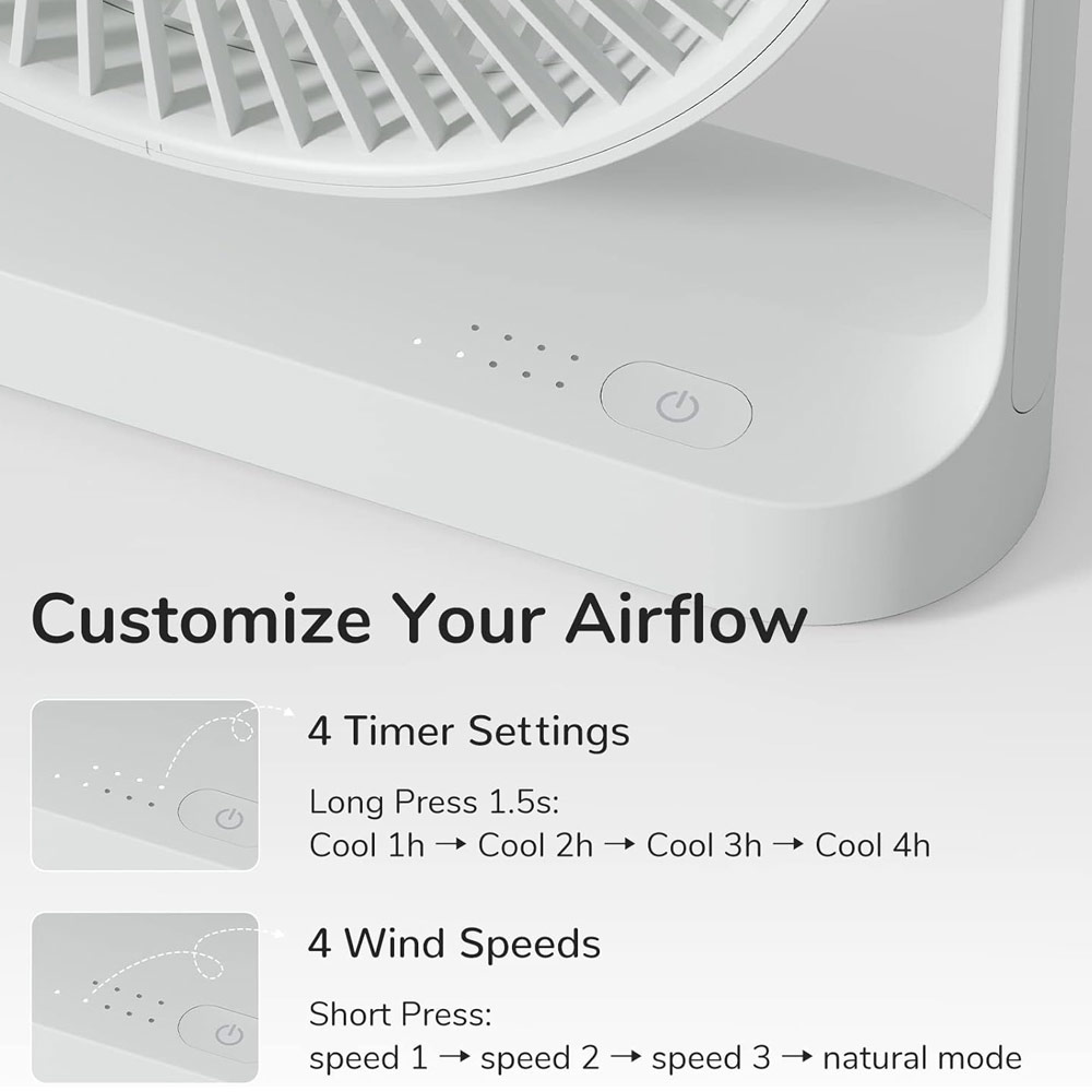 Picture of JISULIFE Malaysia Desk Fan Portable Timer Setting Rotation Desktop Fan 8000mAh USB-C Rechargeable Electric Table Fan for Office Room Travel Outdoor Indoor Picnic Life 5Plus FA27 (Light Grey)