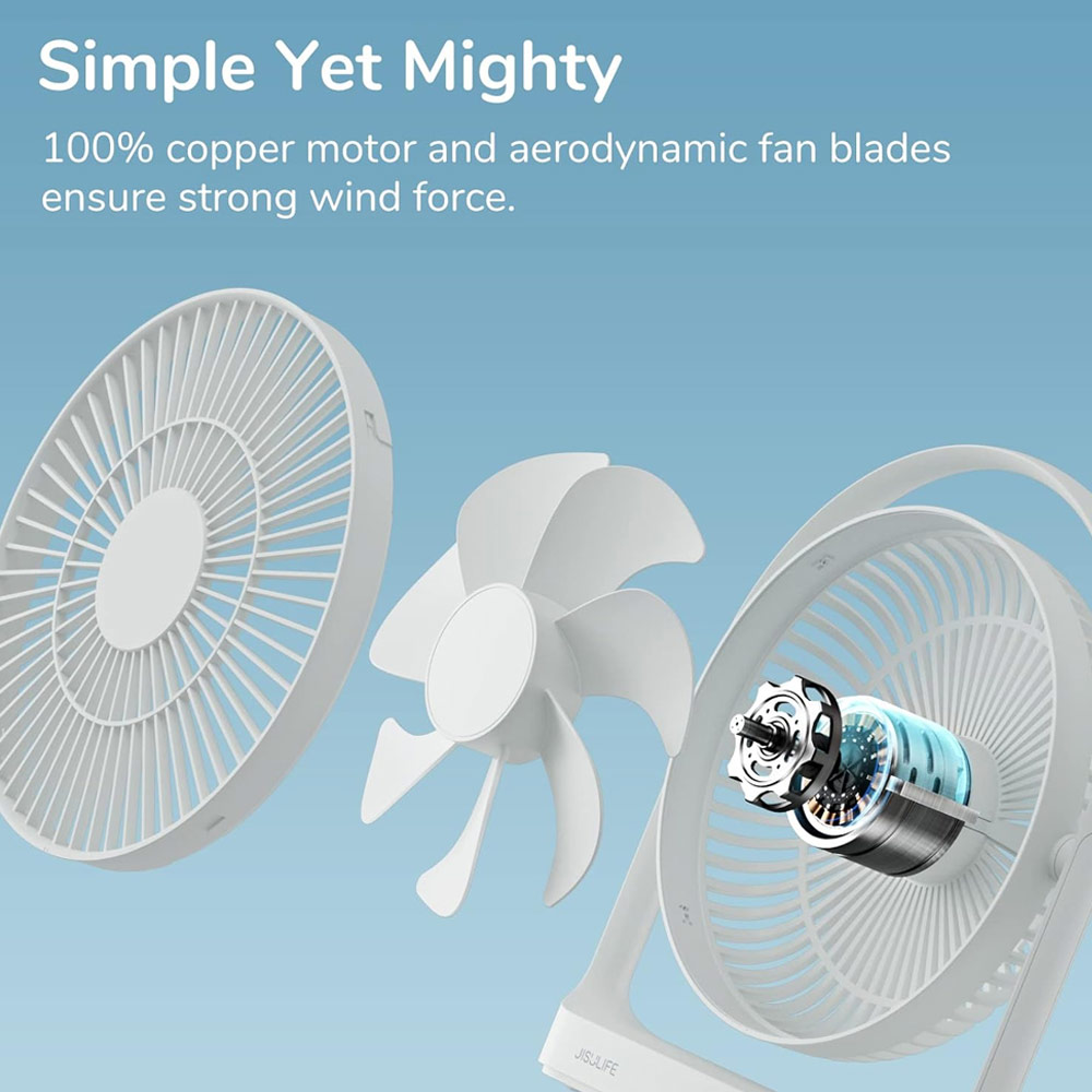 Picture of JISULIFE Malaysia Desk Fan Portable Timer Setting Rotation Desktop Fan 8000mAh USB-C Rechargeable Electric Table Fan for Office Room Travel Outdoor Indoor Picnic Life 5Plus FA27 (Light Grey)