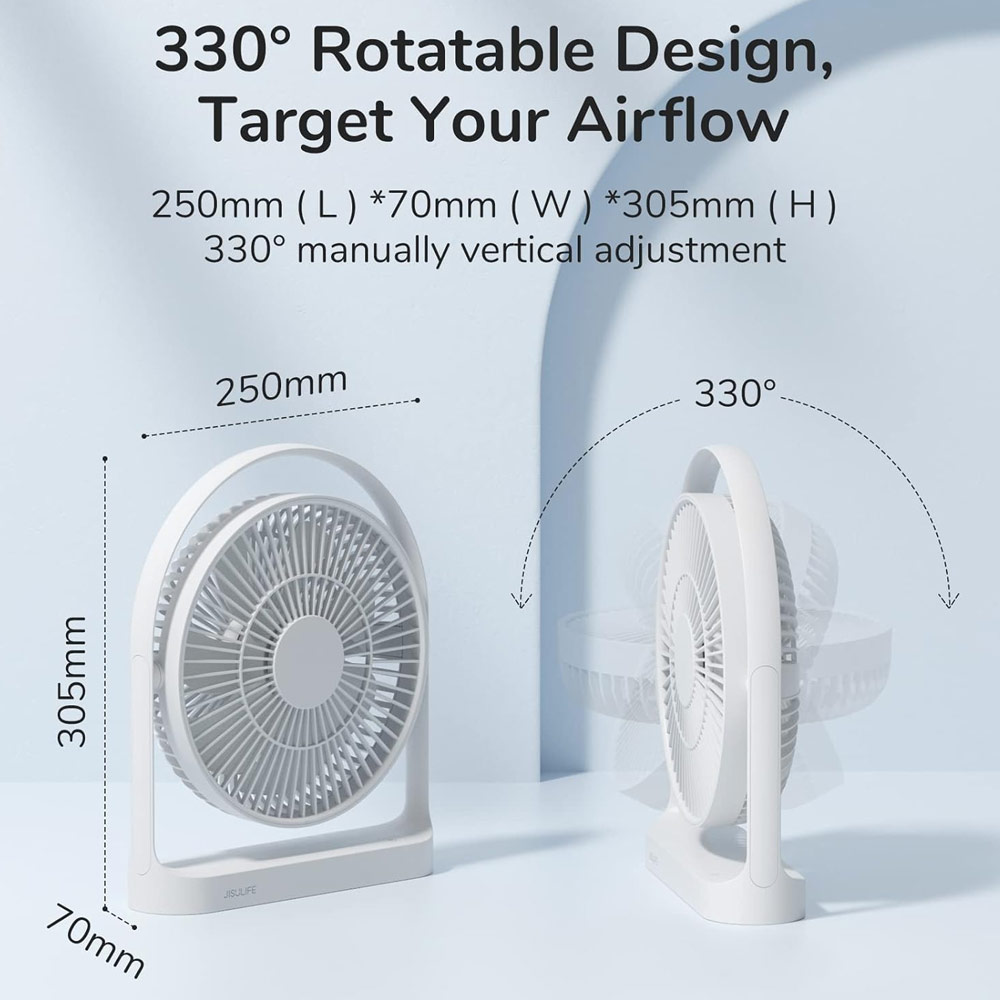 Picture of JISULIFE Malaysia Desk Fan Portable Timer Setting Rotation Desktop Fan 8000mAh USB-C Rechargeable Electric Table Fan for Office Room Travel Outdoor Indoor Picnic Life 5Plus FA27 (Light Grey)