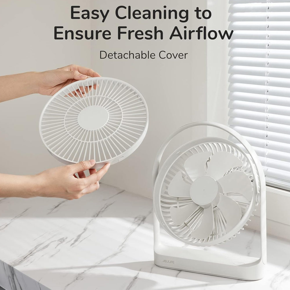 Picture of JISULIFE Malaysia Desk Fan Portable Timer Setting Rotation Desktop Fan 8000mAh USB-C Rechargeable Electric Table Fan for Office Room Travel Outdoor Indoor Picnic Life 5Plus FA27 (Light Grey)