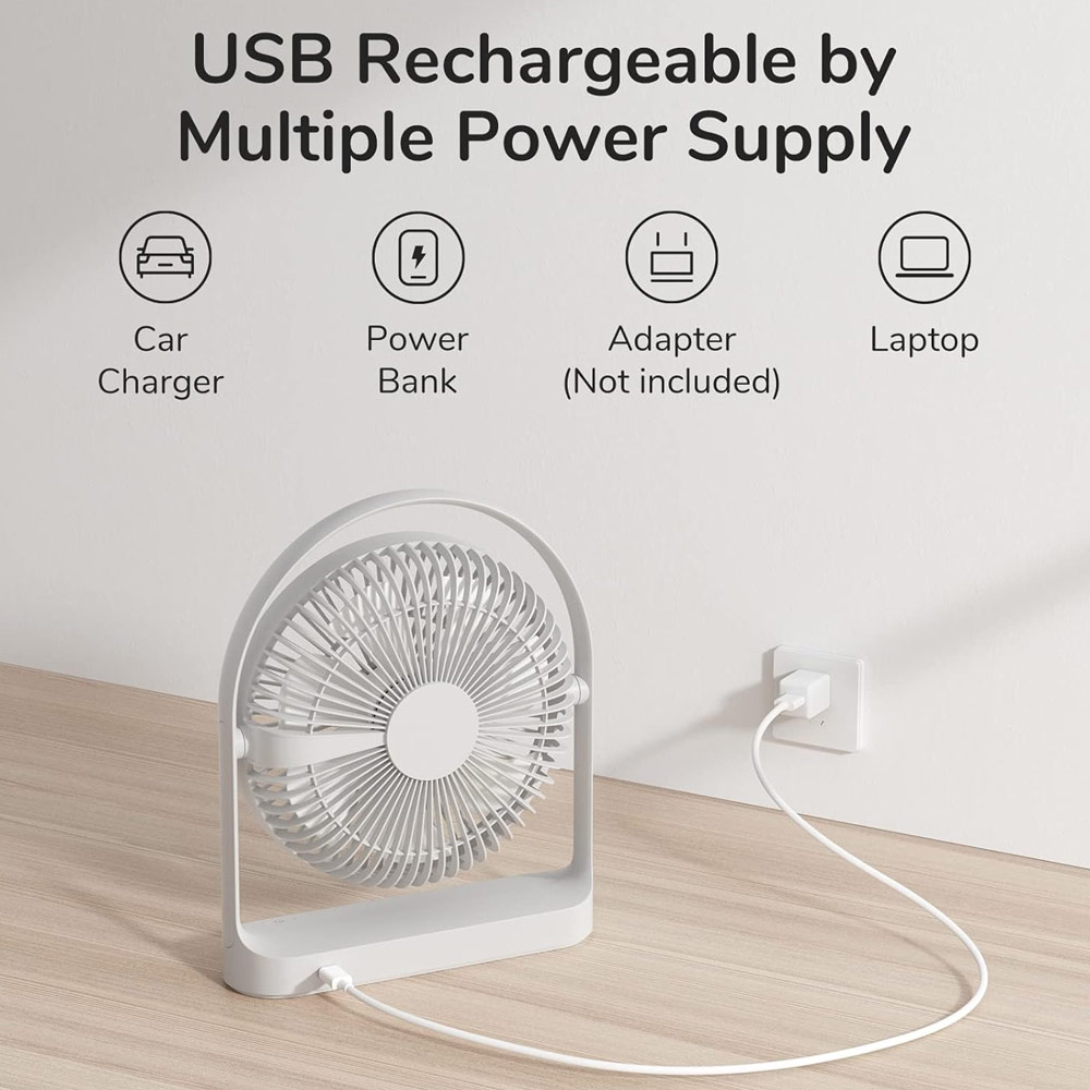 Picture of JISULIFE Malaysia Desk Fan Portable Timer Setting Rotation Desktop Fan 8000mAh USB-C Rechargeable Electric Table Fan for Office Room Travel Outdoor Indoor Picnic Life 5Plus FA27 (Light Grey)