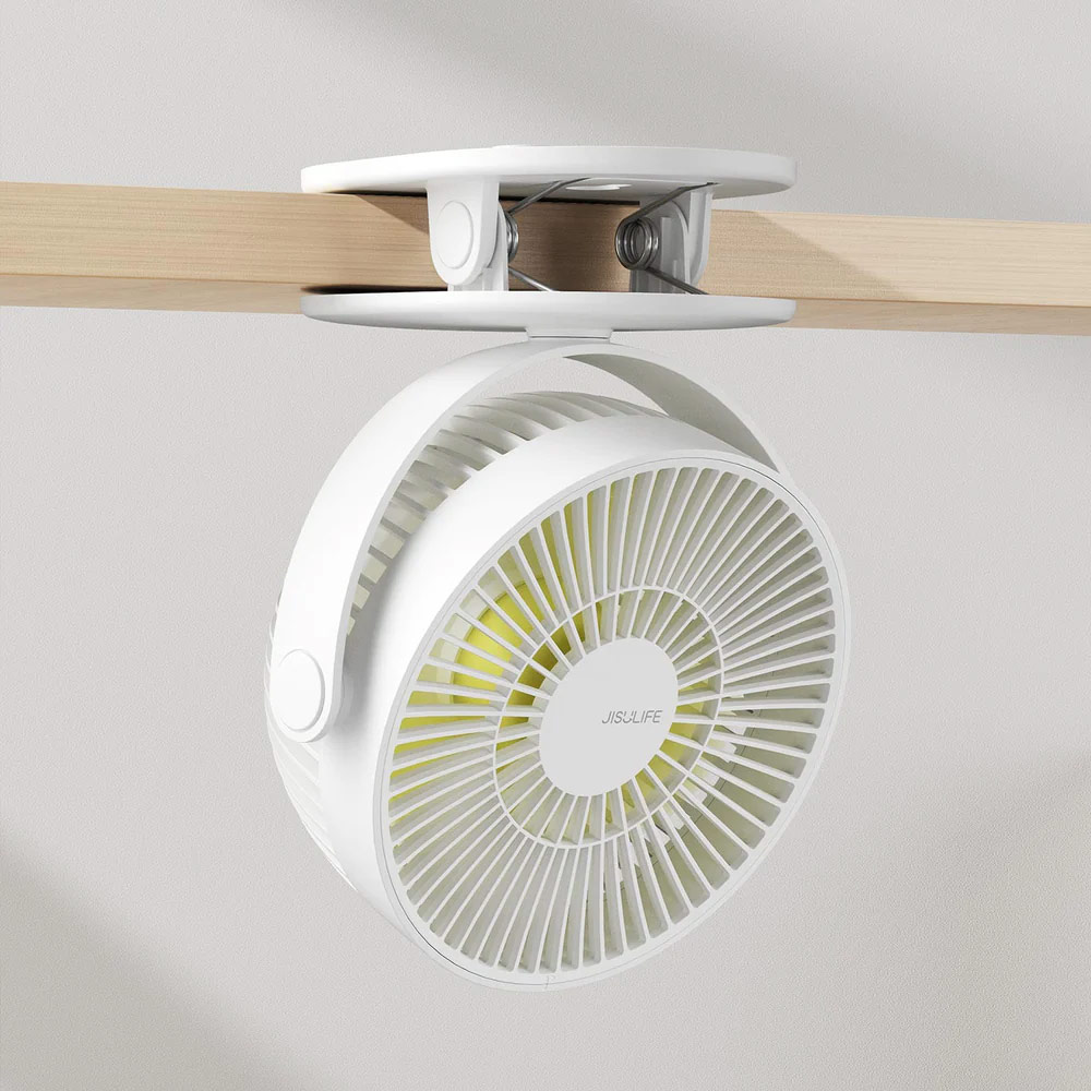 Picture of Jisulife Malaysia Child Safe Low Noise Removeable Washable 360 Rotatable 4 Speed Mode Desktop Hang Clip Fan Rechargeable 4000mAh For Home Office Outdoor Travel Portable Children Baby Stroller FA18S (White)