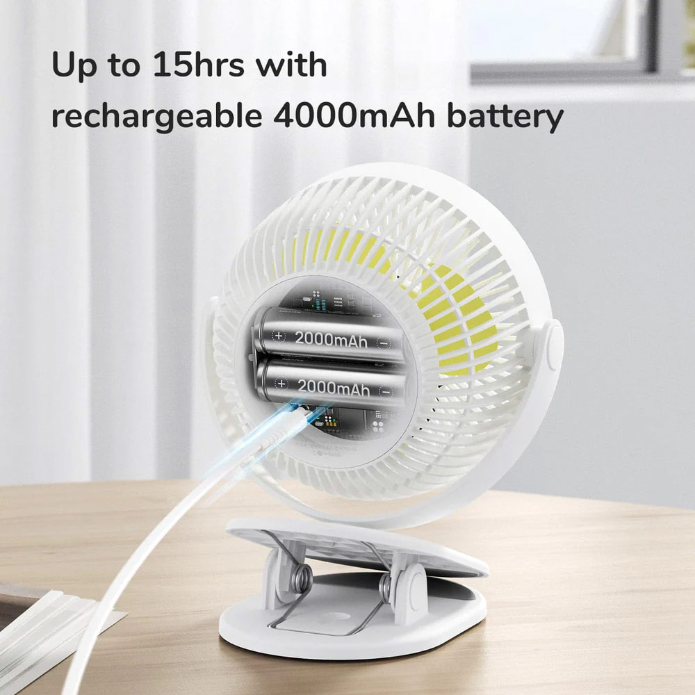 Picture of Jisulife Malaysia Child Safe Low Noise Removeable Washable 360 Rotatable 4 Speed Mode Desktop Hang Clip Fan Rechargeable 4000mAh For Home Office Outdoor Travel Portable Children Baby Stroller FA18S (White)