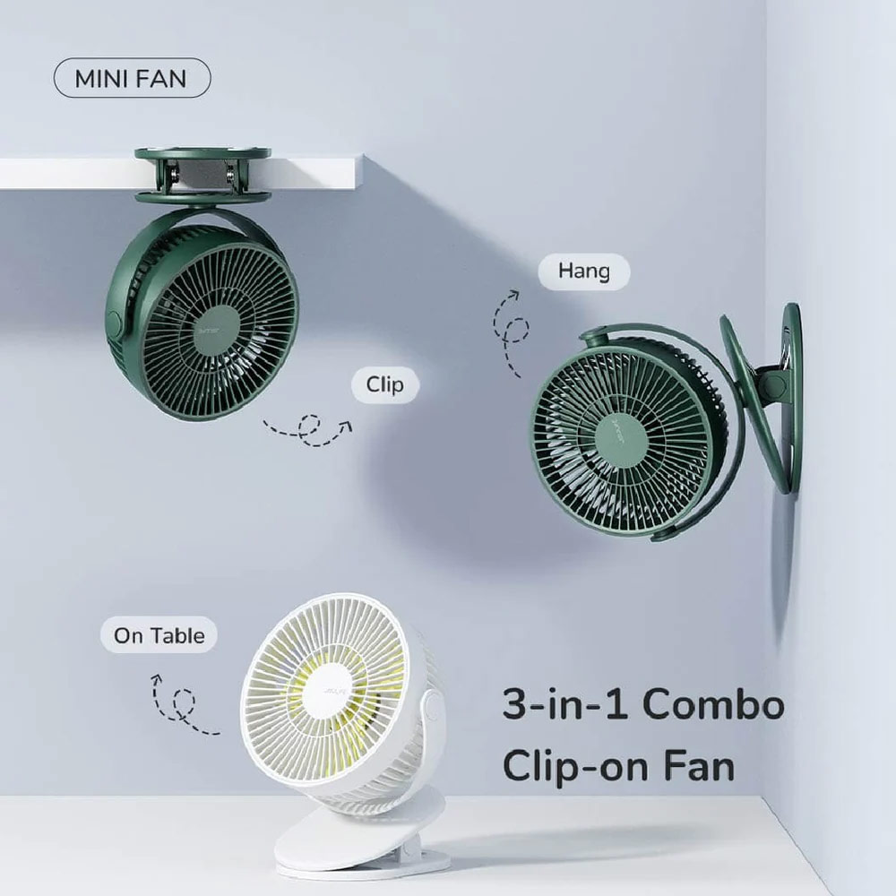 Picture of Jisulife Malaysia Child Safe Low Noise Removeable Washable 360 Rotatable 4 Speed Mode Desktop Hang Clip Fan Rechargeable 4000mAh For Home Office Outdoor Travel Portable Children Baby Stroller FA29A (Green)