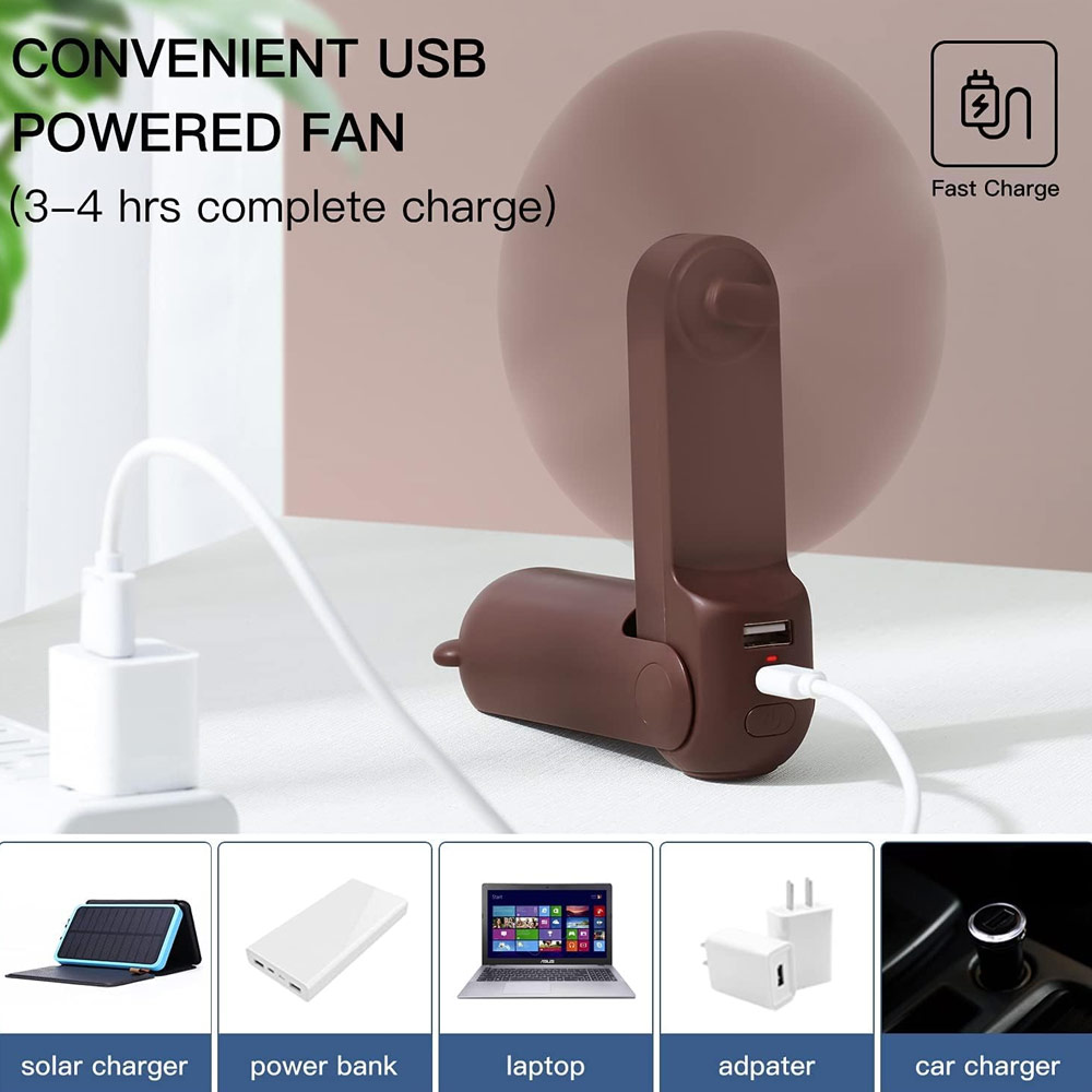 Picture of Jisulife Malaysia 3 in 1 Mini Handheld Fan USB Rechargeable Fan Power Bank with Flash Light for Office OutdoorTravel Hiking Camping  Concert Indoor Court F8X (Brown)