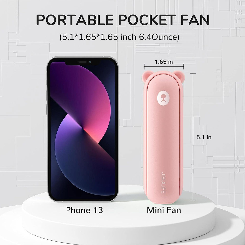 Picture of Jisulife Malaysia 3 in 1 Mini Handheld Fan USB Rechargeable Fan Power Bank with Flash Light for Office OutdoorTravel Hiking Camping  Concert Indoor Court F8X (Pink)