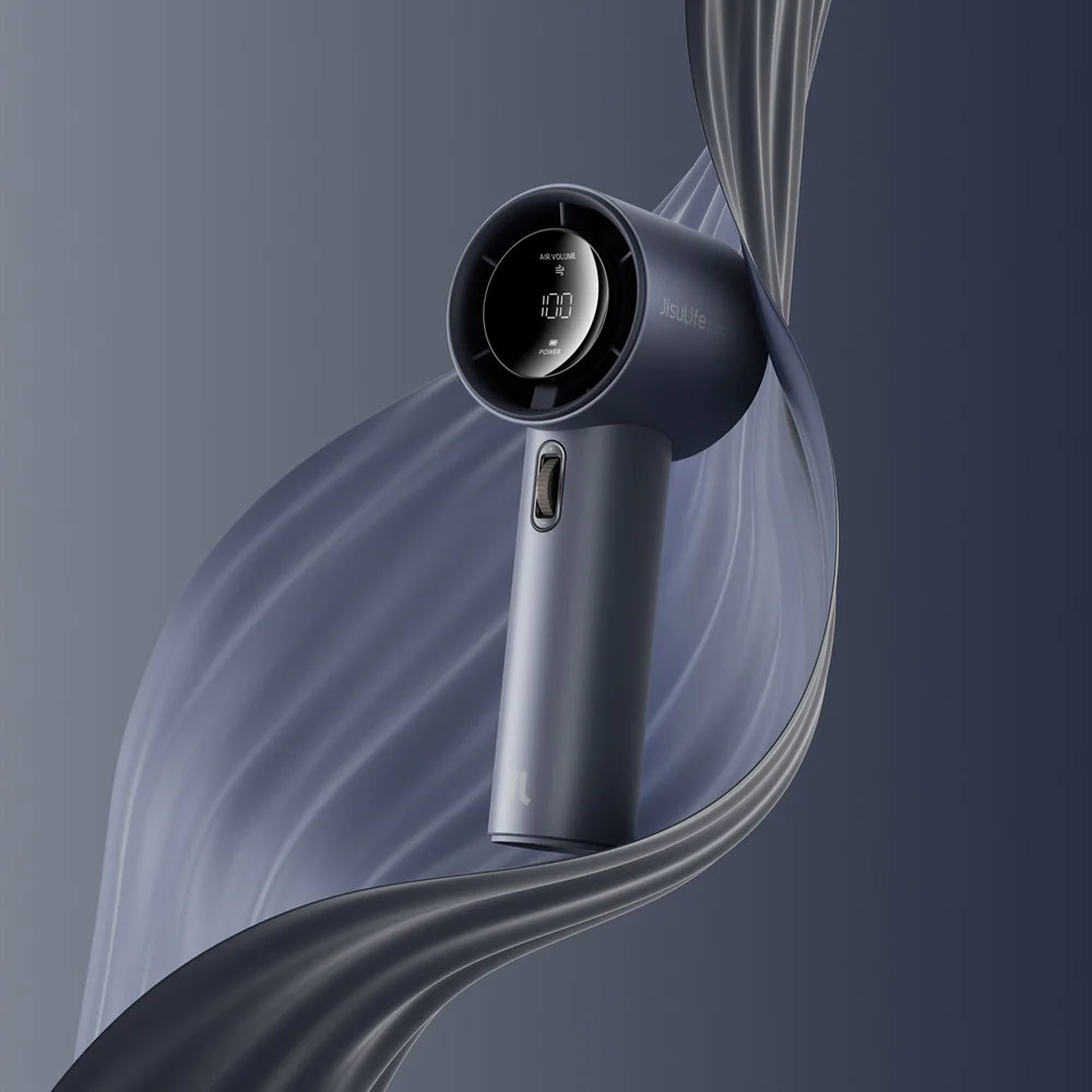 Picture of Jisulife Malaysia Super Power 100 Speed Turbo Strong Wind Portable Fast Charge Rechargeable  3600mAh Hidden Blade High Quality Handheld Mini Fan for Outdoor Indoor Badminton Court Concert Picnic Camping FA53ABS (Blue)