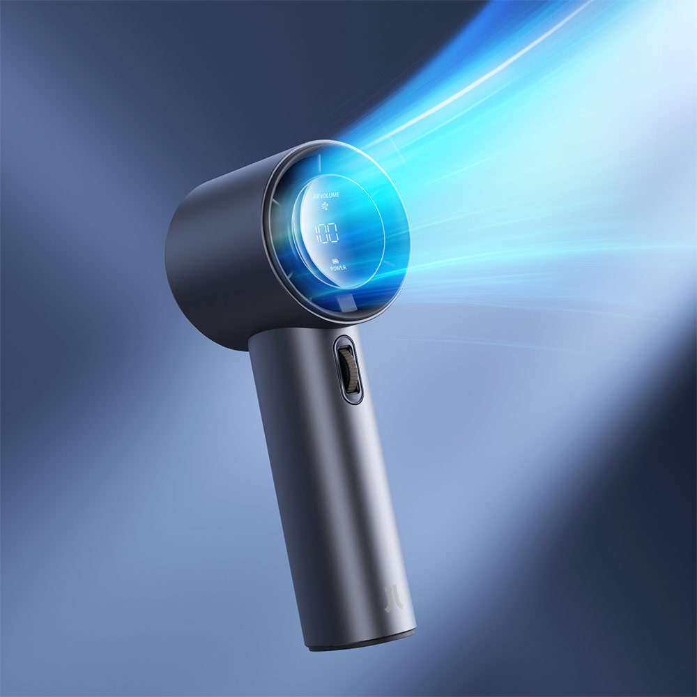 Picture of Jisulife Malaysia Super Power 100 Speed Turbo Strong Wind Portable Fast Charge Rechargeable  3600mAh Hidden Blade High Quality Handheld Mini Fan for Outdoor Indoor Badminton Court Concert Picnic Camping FA53ABS (Blue)