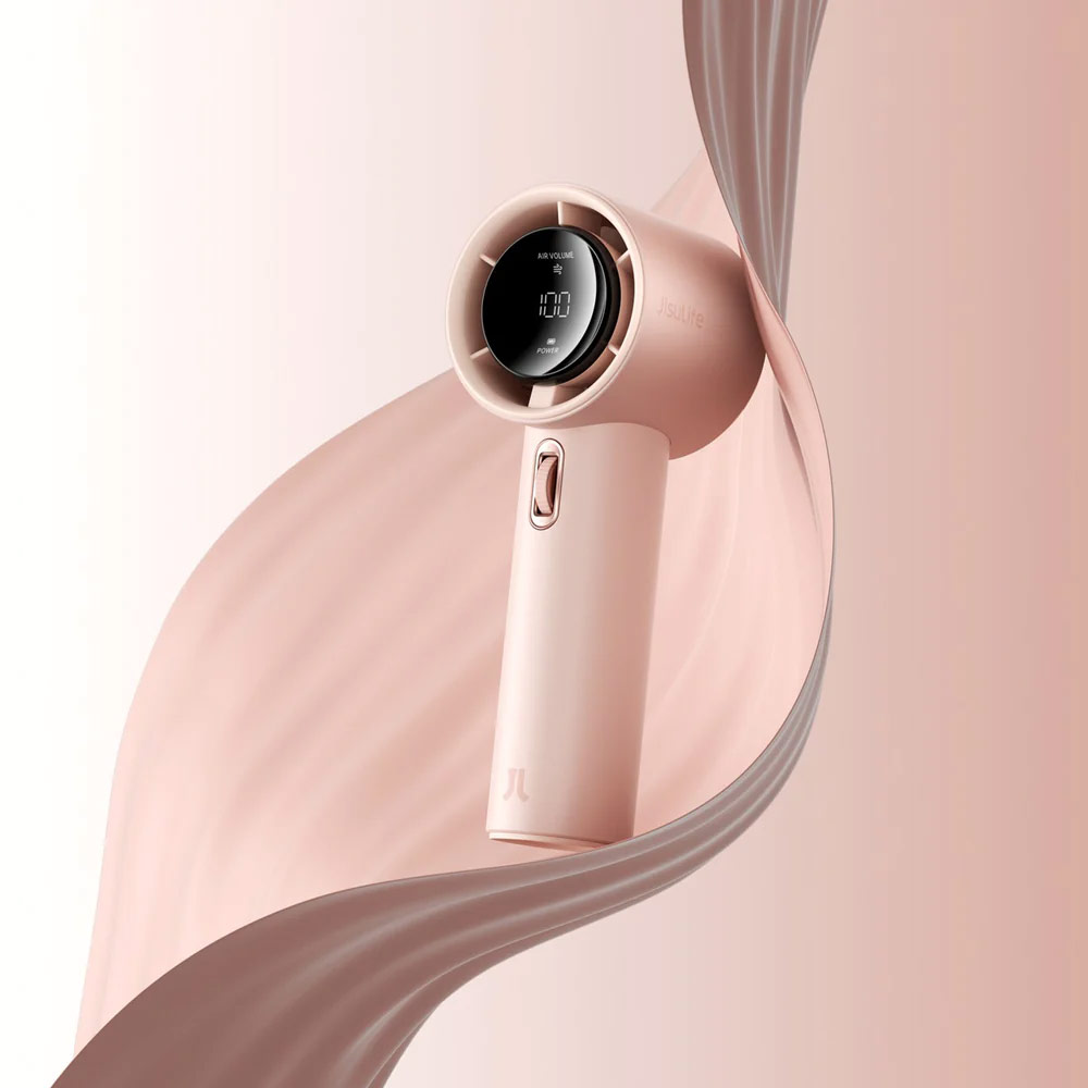 Picture of Jisulife Malaysia Super Power 100 Speed Turbo Strong Wind Portable Fast Charge Rechargeable 3600mAh Hidden Blade High Quality Handheld Mini Fan for Outdoor Indoor Badminton Court Concert Picnic Camping FA53ABS (Pink)