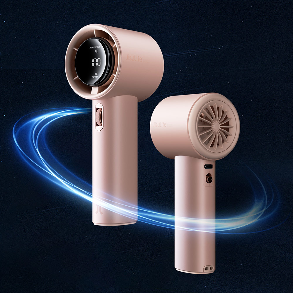 Picture of Jisulife Malaysia Super Power 100 Speed Turbo Strong Wind Portable Fast Charge Rechargeable 3600mAh Hidden Blade High Quality Handheld Mini Fan for Outdoor Indoor Badminton Court Concert Picnic Camping FA53ABS (Pink)