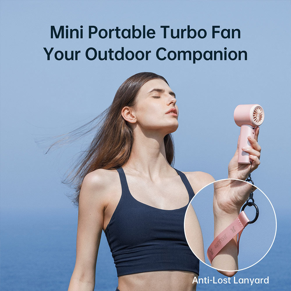 Picture of Jisulife Malaysia Super Power 100 Speed Turbo Strong Wind Portable Fast Charge Rechargeable 3600mAh Hidden Blade High Quality Handheld Mini Fan for Outdoor Indoor Badminton Court Concert Picnic Camping FA53ABS (Pink)