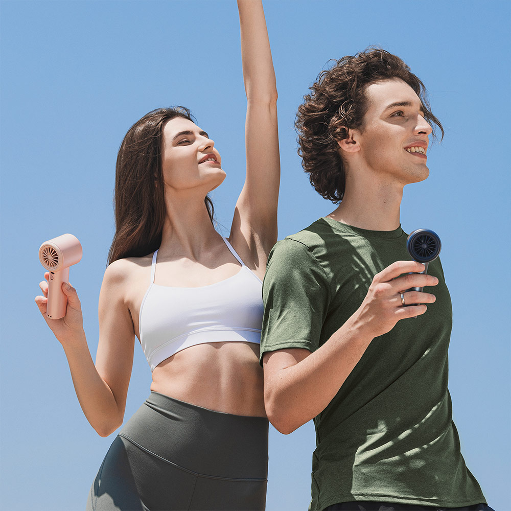 Picture of Jisulife Malaysia Super Power 100 Speed Turbo Strong Wind Portable Fast Charge Rechargeable 3600mAh Hidden Blade High Quality Handheld Mini Fan for Outdoor Indoor Badminton Court Concert Picnic Camping FA53ABS (Pink)