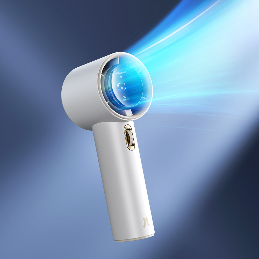 Picture of Jisulife Malaysia Super Power 100 Speed Turbo Strong Wind Portable Fast Charge Rechargeable 3600mAh Hidden Blade High Quality Handheld Mini Fan for Outdoor Indoor Badminton Court Concert Picnic Camping FA53ABS (White)