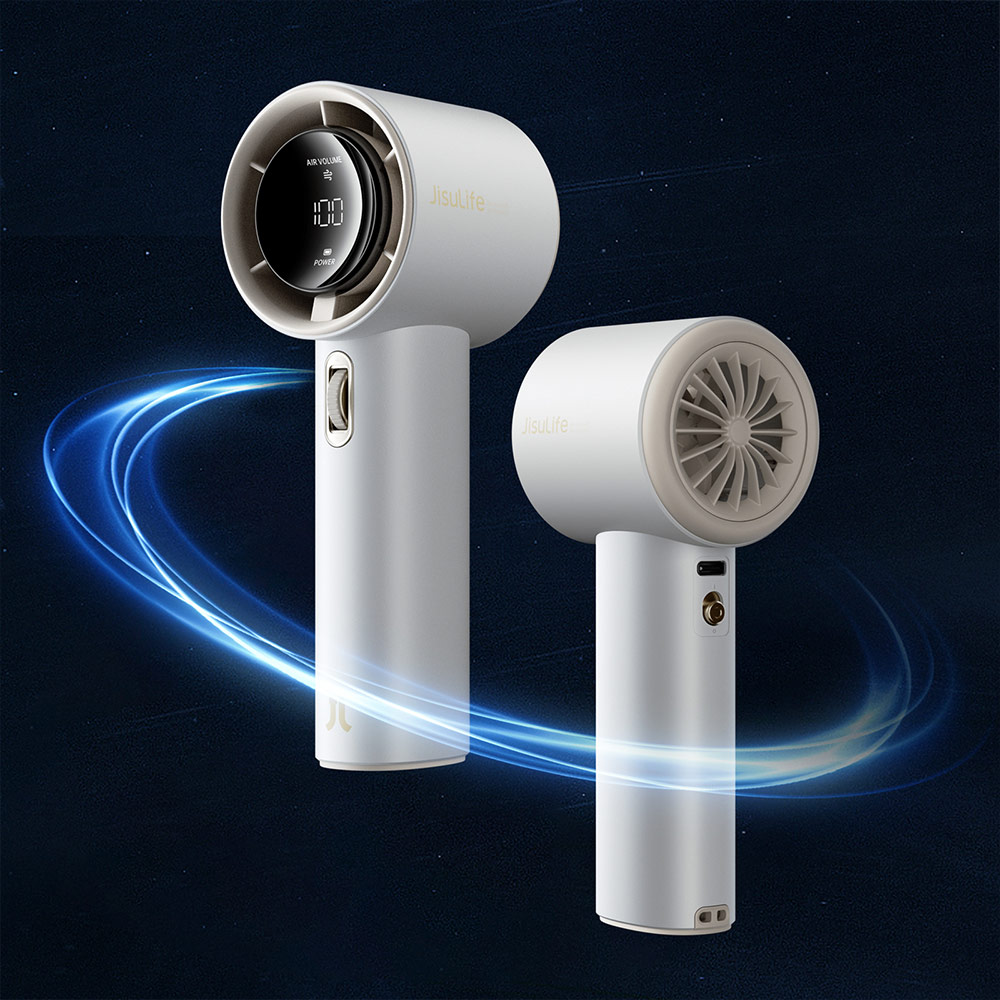 Picture of Jisulife Malaysia Super Power 100 Speed Turbo Strong Wind Portable Fast Charge Rechargeable 3600mAh Hidden Blade High Quality Handheld Mini Fan for Outdoor Indoor Badminton Court Concert Picnic Camping FA53ABS (White)