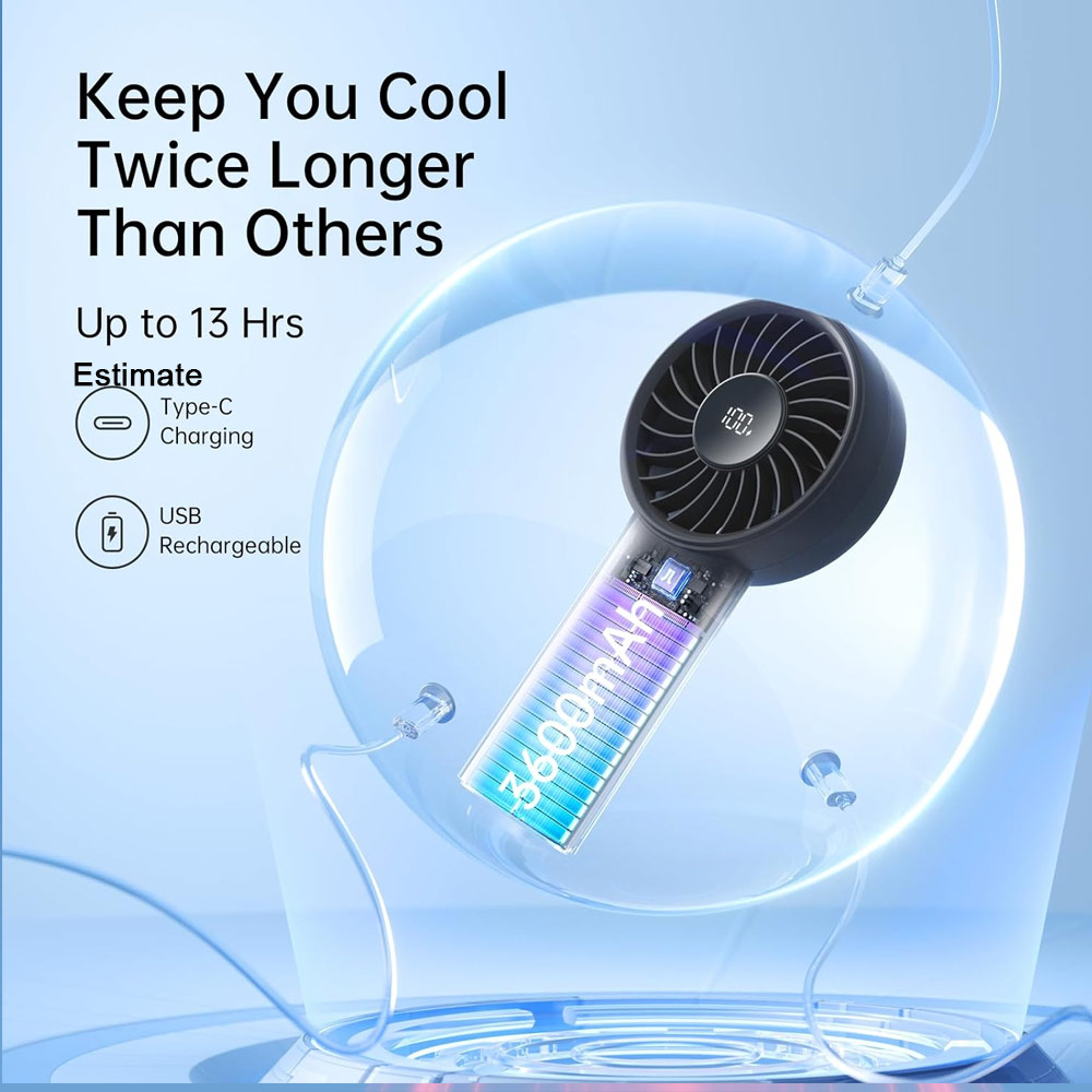 Picture of Jisulife Malaysia Powerful Handheld Fan Life4 Powerful Portable Fan with LED Display (3600mAh Black)