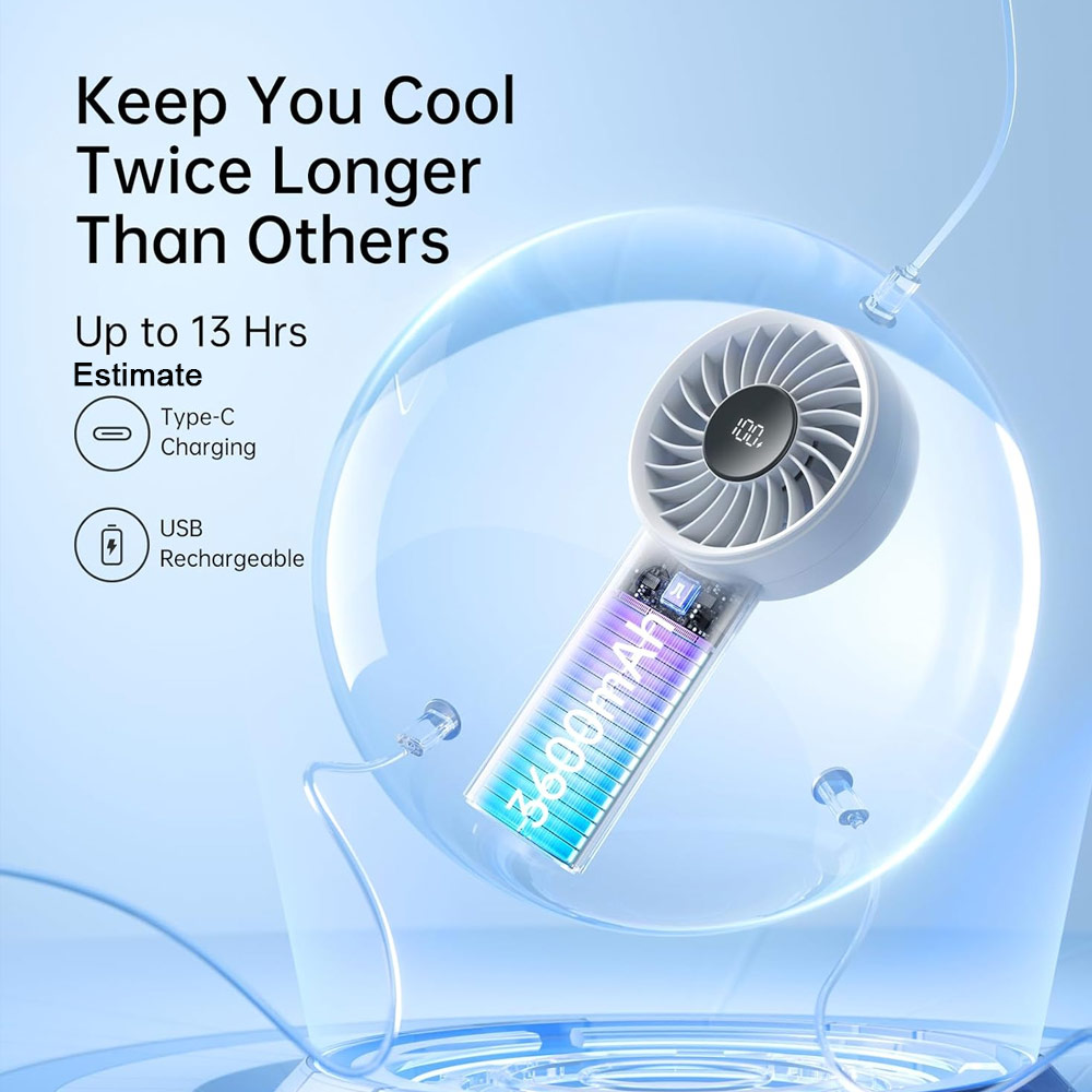 Picture of Jisulife Malaysia Powerful Handheld Fan Life4 Powerful Portable Fan with LED Display (3600mAh Light Grey)