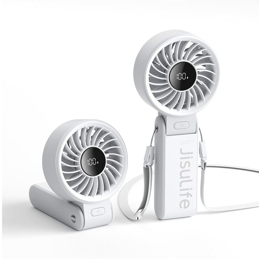 Picture of Jisulife Malaysia 3 in 1 Handheld Fan Life7 Powerful Portable Fan with LED Display Foldable as Desk Fan Hangable as Neck Fan (3600mAh Light Grey)