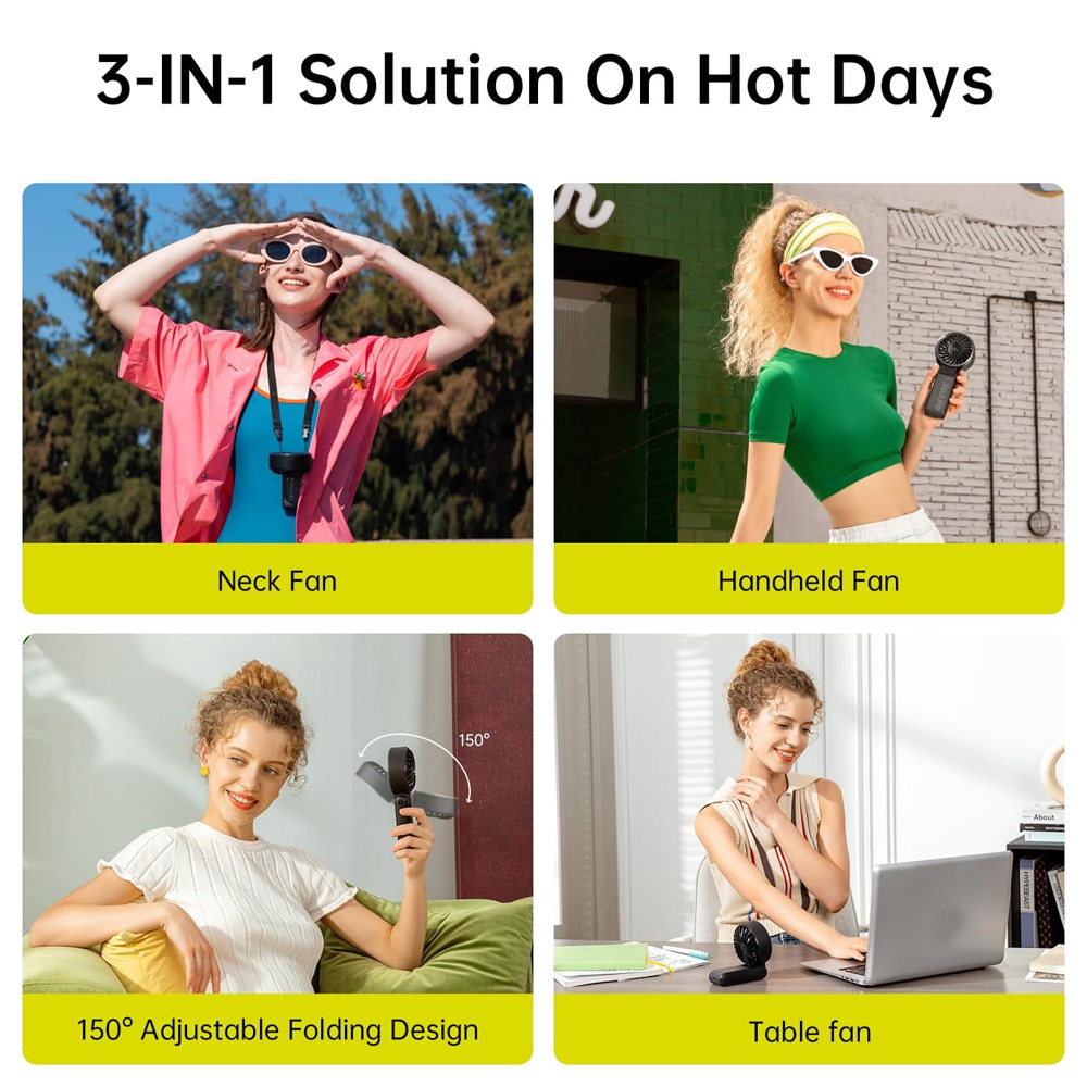 Picture of Jisulife  Malaysia 3 in 1 Handheld Fan Life7 Powerful Portable Fan with LED Display Foldable as Desk Fan Hangable as Neck Fan (5000mAh Black)