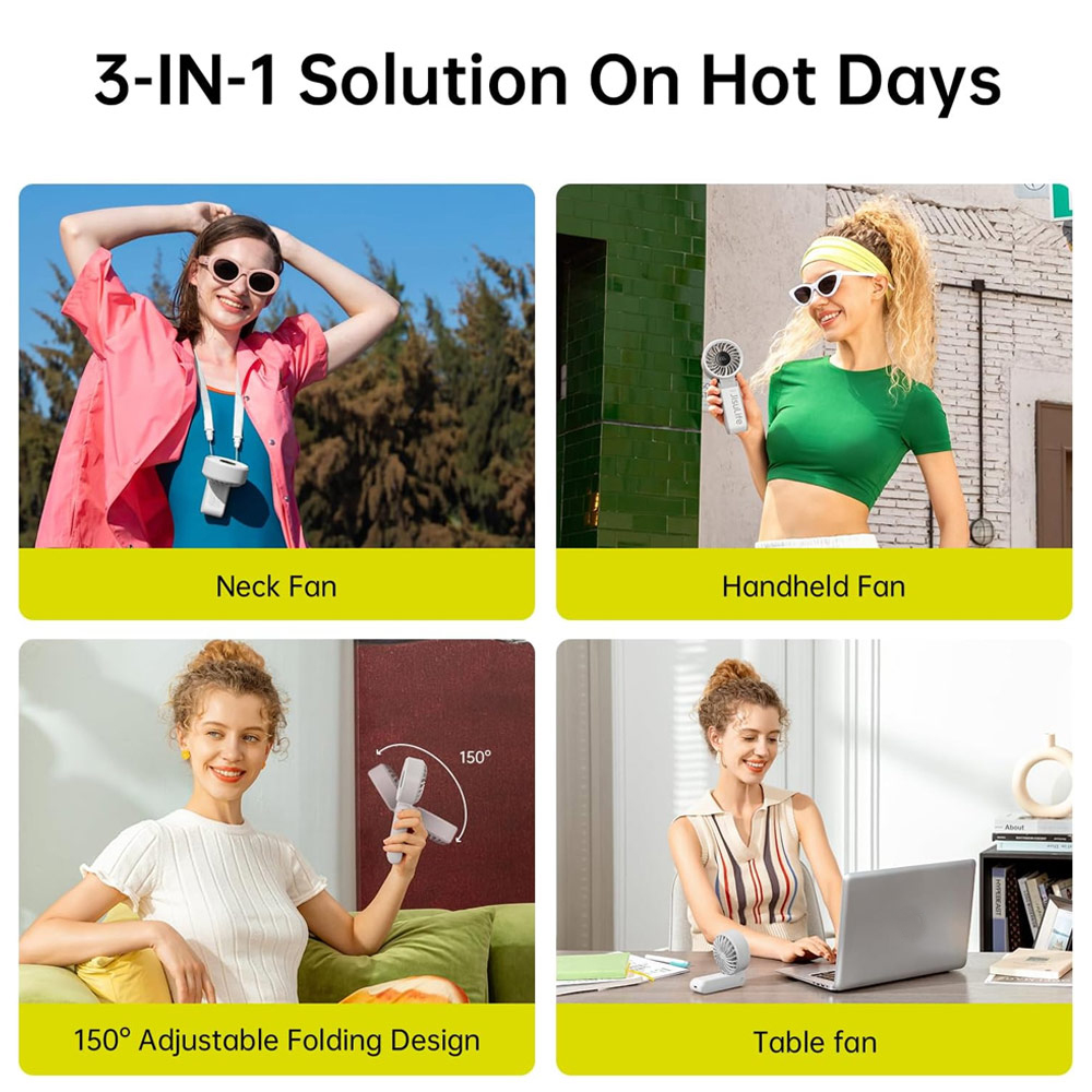 Picture of Jisulife Malaysia 3 in 1 Handheld Fan Life7 Powerful Portable Fan with LED Display Foldable as Desk Fan Hangable as Neck Fan (5000mAh Light Grey)