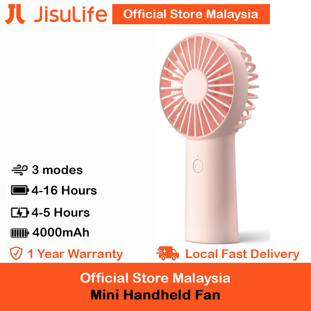 Picture of Jisulife Malaysia 3 Speed Wind Handheld Fan Portable Rechargeble 4000mAh Fan Kipas for Home Office Travel Outdoor Indoor Activity (Pink)