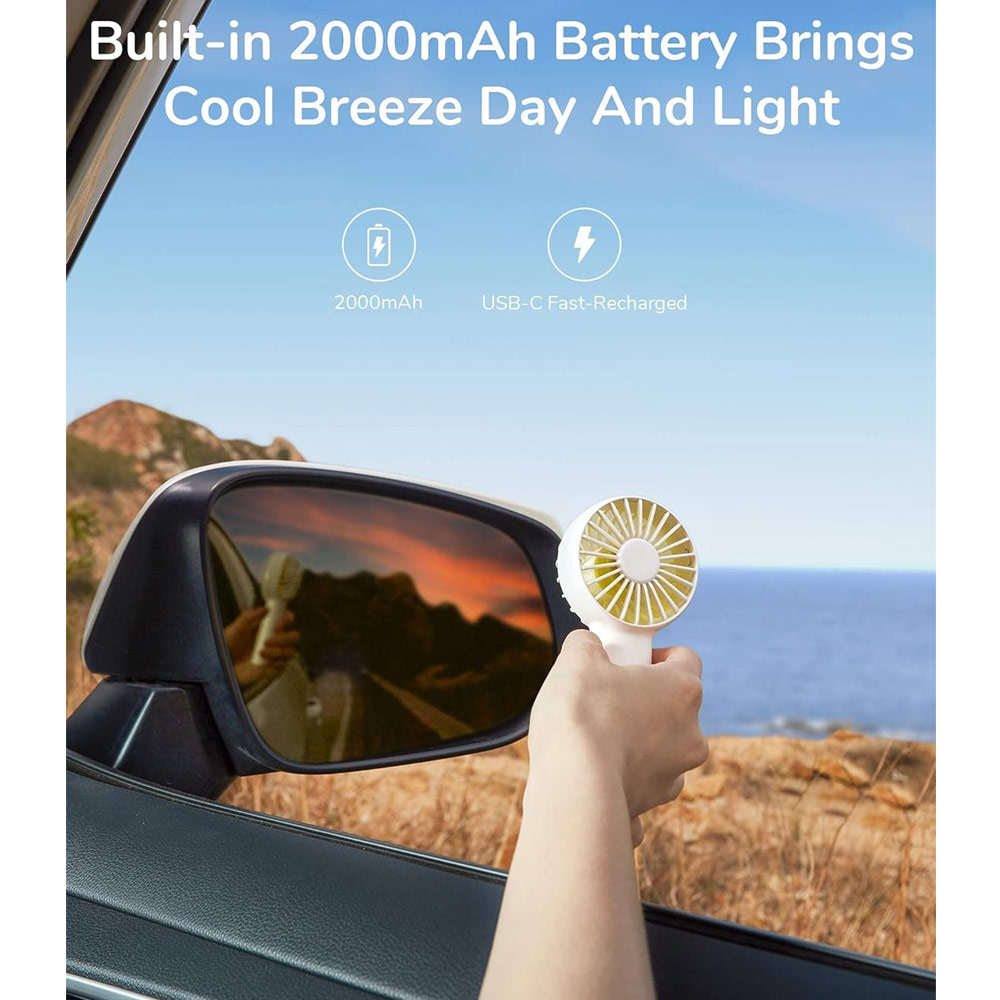 Picture of Jisulife Malaysia Mini Pocket Tiny Size Handheld Fan Portable Rechargeable 2000mAh for Outdoor Indoor Badminton Court Concert FA20 (White)