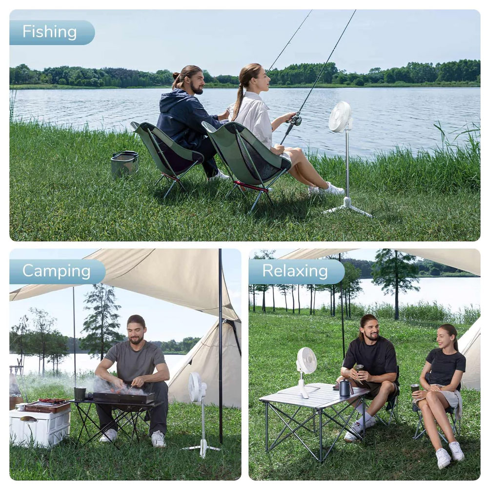 Picture of JISULIFE Malaysia Camp Fan Pro 1Multifunction Convertible Camping Portable Adjsutable Rechargeable Light Lamp Rotatable Stand Desk Fan for Office Room Travel Outdoor Indoor Picnic Camping (White)