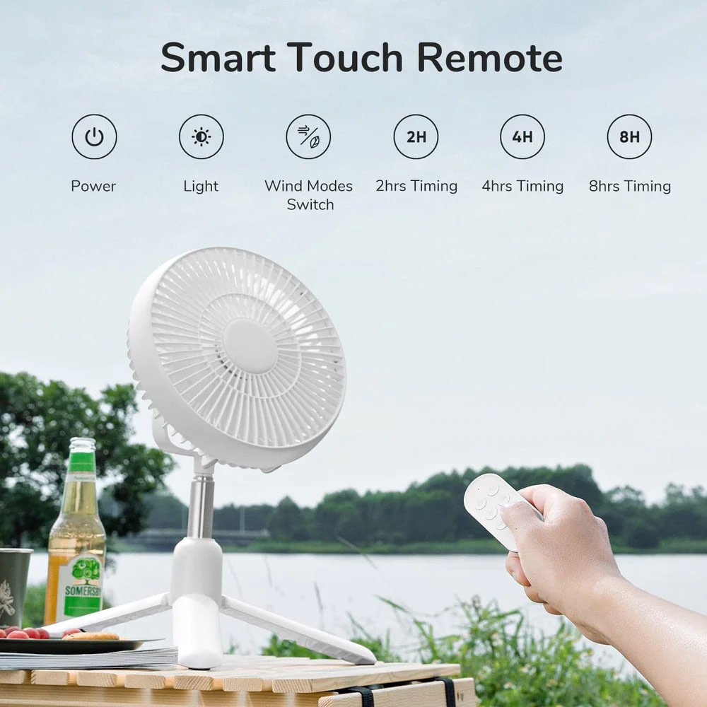 Picture of JISULIFE Malaysia Camp Fan Pro 1Multifunction Convertible Camping Portable Adjsutable Rechargeable Light Lamp Rotatable Stand Desk Fan for Office Room Travel Outdoor Indoor Picnic Camping (White)