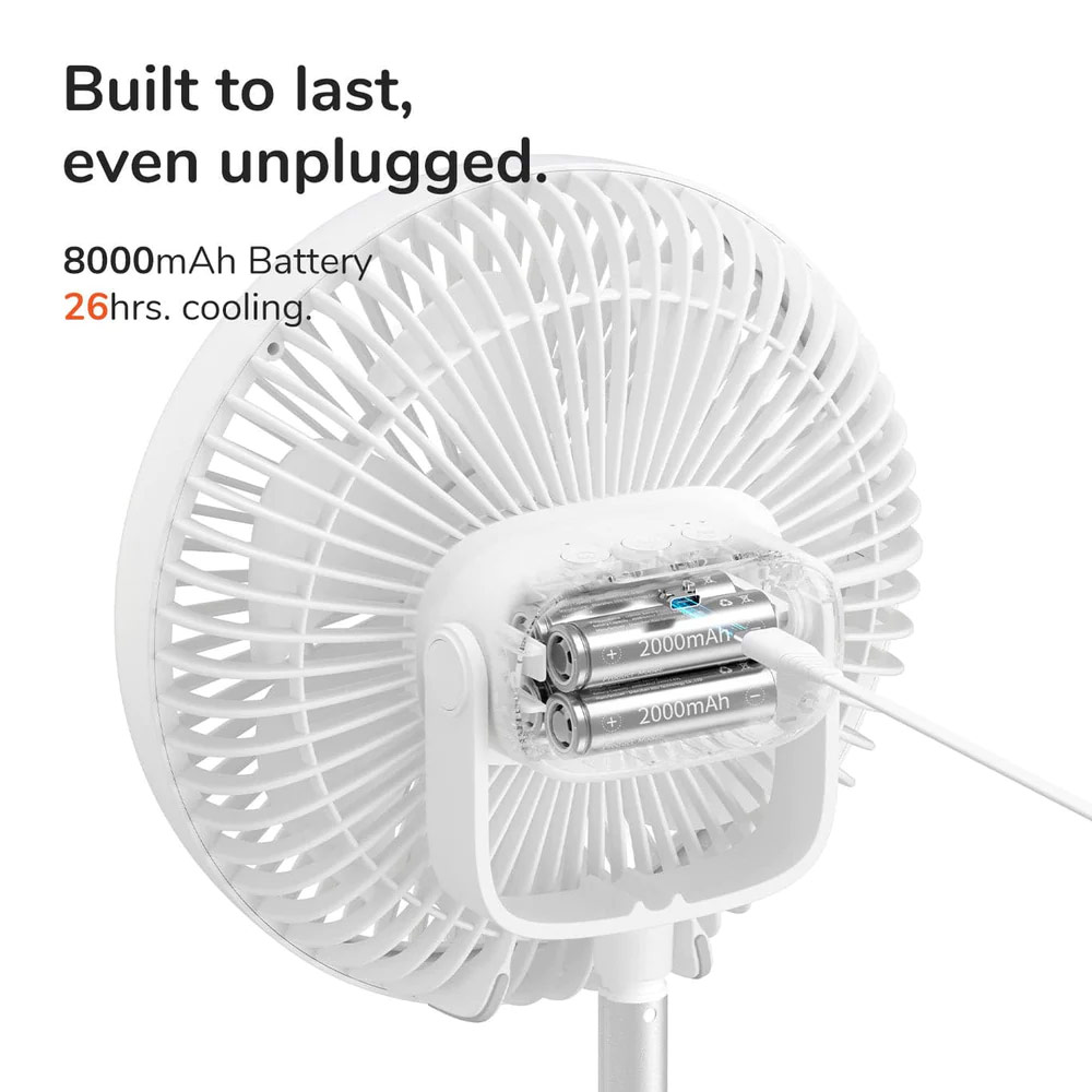 Picture of JISULIFE Malaysia Camp Fan Pro 1Multifunction Convertible Camping Portable Adjsutable Rechargeable Light Lamp Rotatable Stand Desk Fan for Office Room Travel Outdoor Indoor Picnic Camping (White)