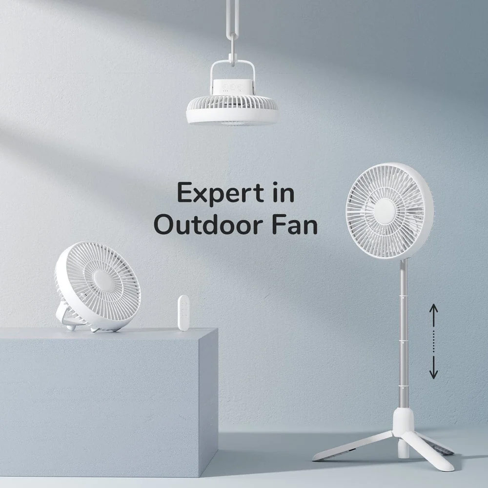 Picture of JISULIFE Malaysia Camp Fan Pro 1Multifunction Convertible Camping Portable Adjsutable Rechargeable Light Lamp Rotatable Stand Desk Fan for Office Room Travel Outdoor Indoor Picnic Camping (White)
