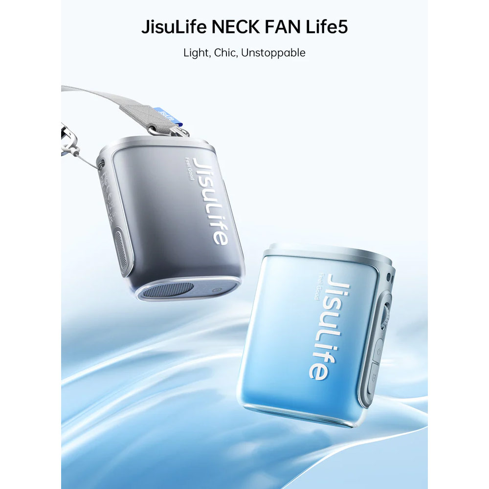 Picture of JisuLife Neck Fan Life5 100 Speed Turbo Cooling Handfree Portable Neck Fan Hang or Clipped Clip Fan (Blue)