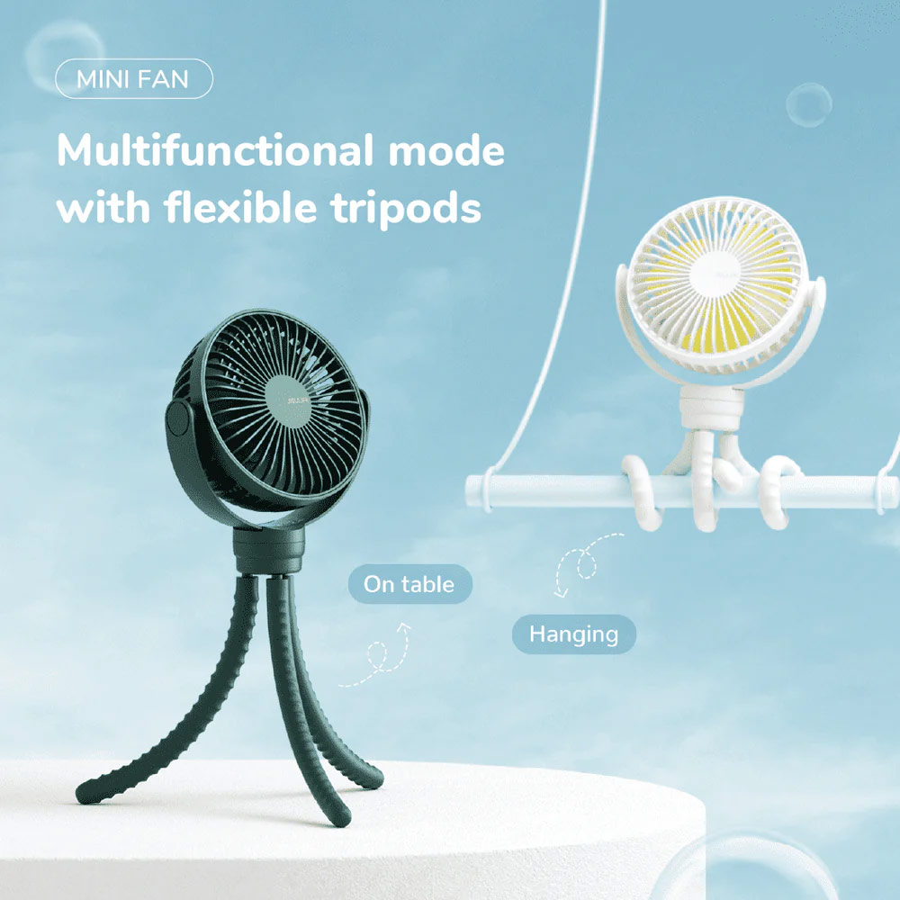 Picture of Jisulife Malaysia Child Safe Low Noise Stroller Car Seat Rotatable Flexible Tripod Mini Rechargeable Fan FA40A  (White)