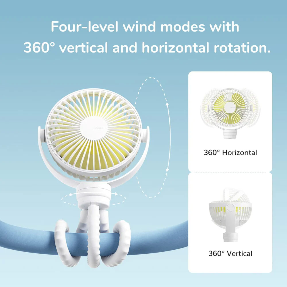 Picture of Jisulife Malaysia Child Safe Low Noise Stroller Car Seat Rotatable Flexible Tripod Mini Rechargeable Fan FA40A  (White)