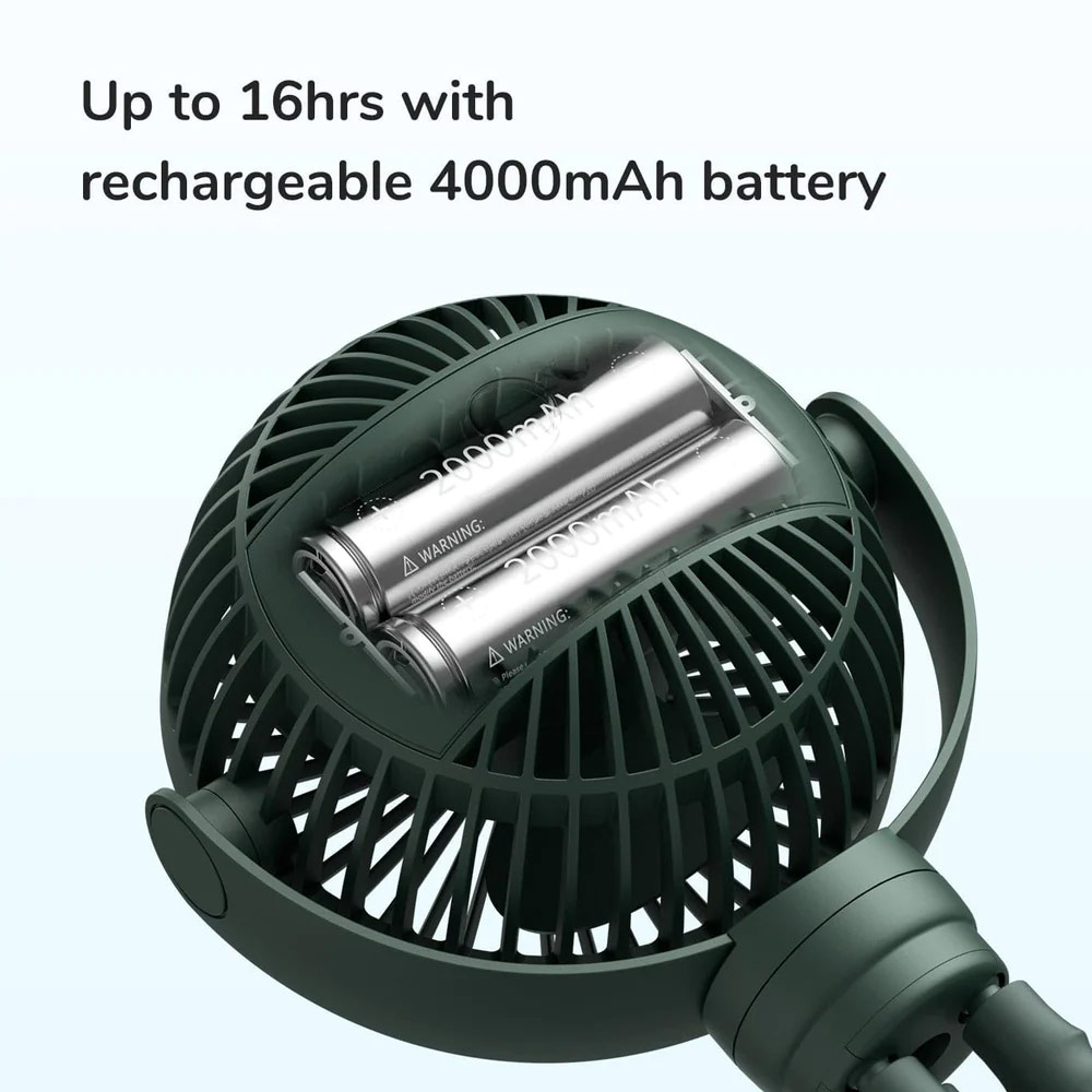 Picture of Jisulife Malaysia Child Safe Low Noise Stroller Car Seat Rotatable Flexible Tripod Mini Rechargeable Fan FA40A (Green)