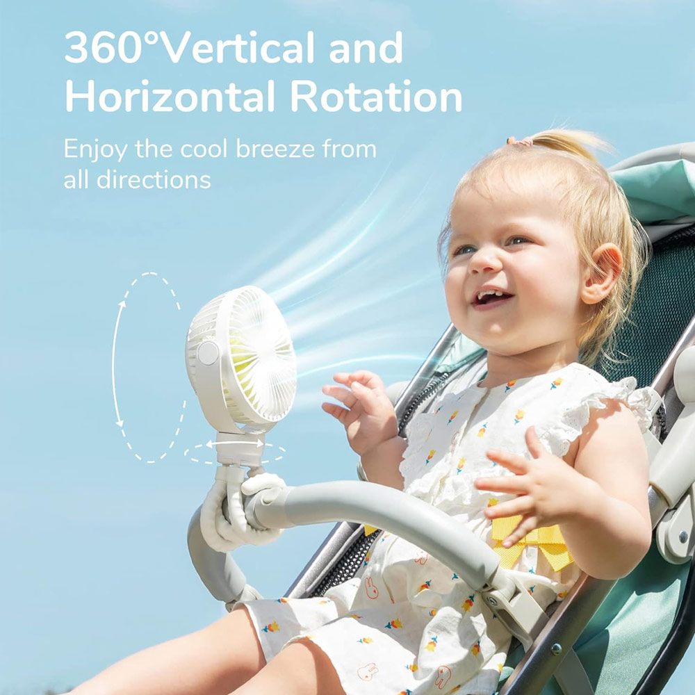 Picture of Jisulife Malaysia Child Safe Low Noise Stroller Car Seat Rotatable Flexible Tripod Mini Rechargeable Fan FA40A  (White)
