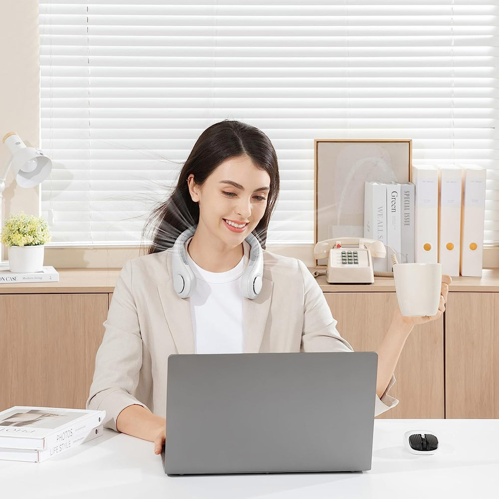 Picture of JISULIFE Malaysia Portable Neck Fan Hands Free Bladeless Fan 4000 mAh Battery Operated Wearable Personal Fan Leafless Rechargeable Headphone Design USB Powered Desk Fan 3 Speeds for Running Badminton Indoor Court Concert Picnic Camping Outdoor Activity FA14 (Grey)