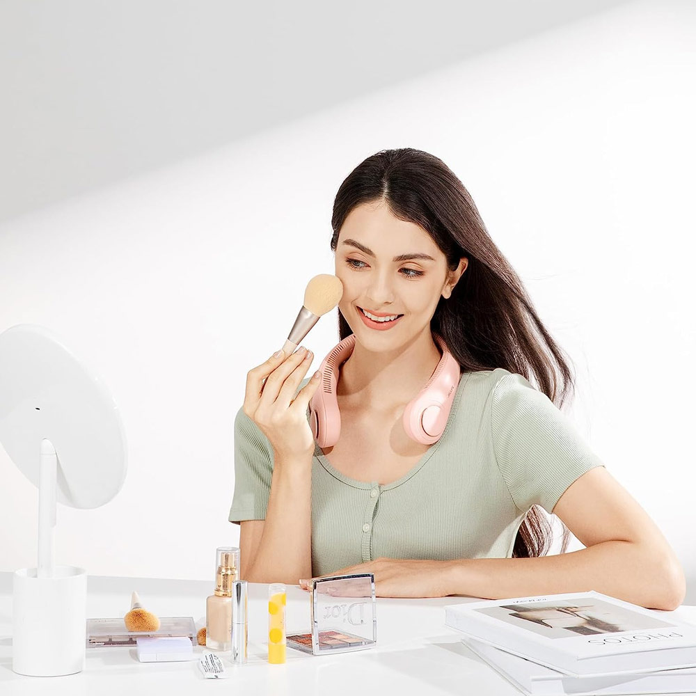 Picture of JISULIFE Malaysia Portable Neck Fan Hands Free Bladeless Fan 4000 mAh Battery Operated Wearable Personal Fan Leafless Rechargeable Headphone Design USB Powered Desk Fan 3 Speeds  for Running Badminton Indoor Court Concert Picnic Camping Outdoor Activity FA14 (Pink)