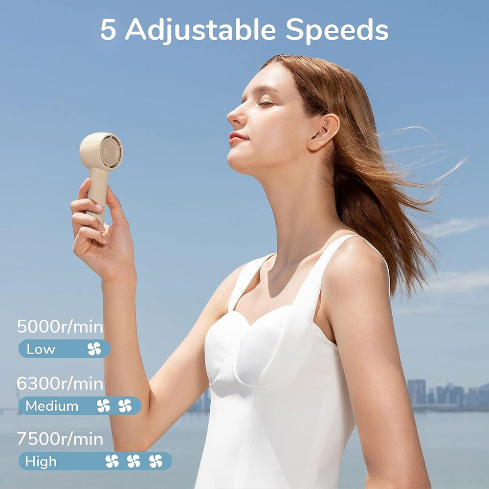 Picture of Jisulife Malaysia 5 Speed Turbo Strong Wind Portable Fast Charge Rechargeble 4500mAh Hidden Blade Handheld Mini Fan for Outdoor Indoor Badminton Court Concert Picnic Camping FA42 (Brown)