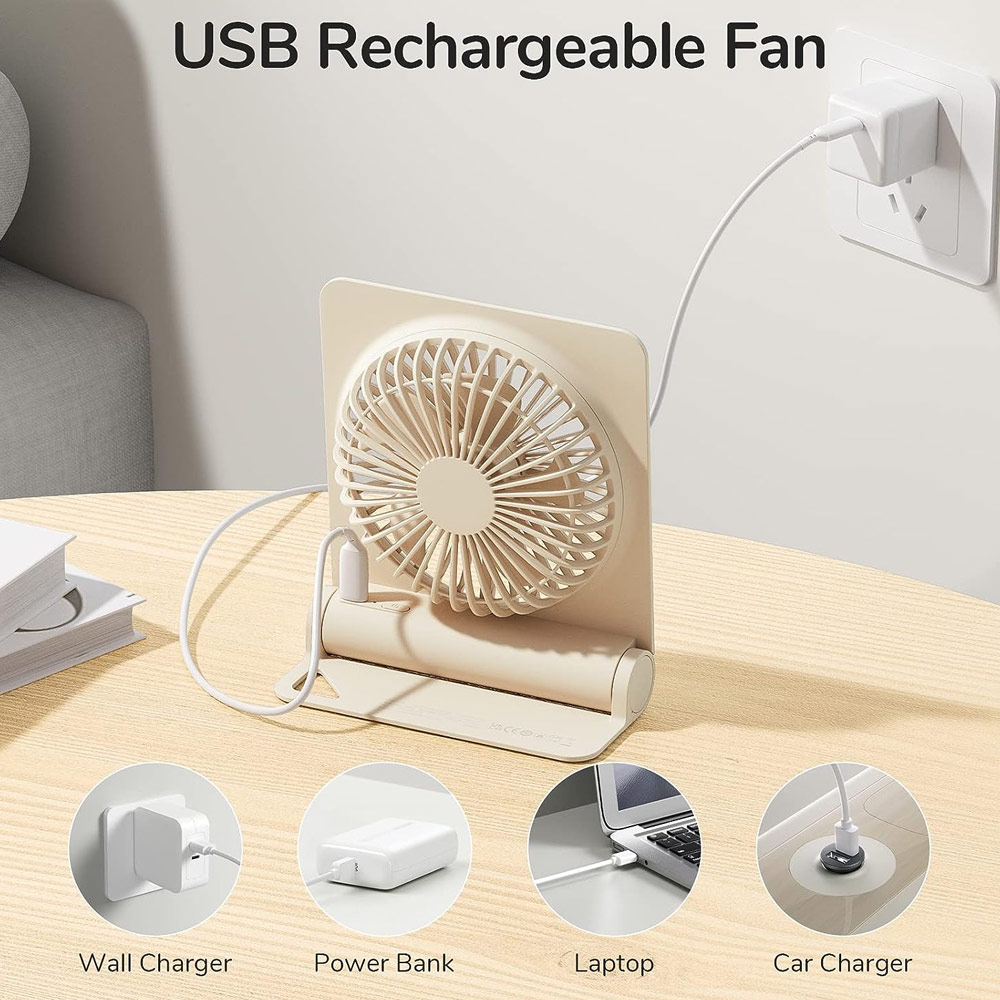 Picture of Jisulife Malaysia Ultra Slim Table Fan Lite Strong Air Flow 4 Speed Wind Portable Rechargeable 4500mAh Desktop Fan For Home Office Outdoor Travel (Brown)