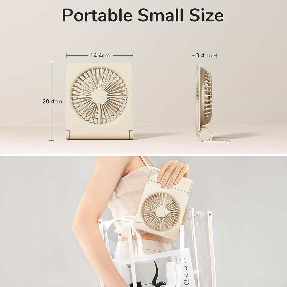 Picture of Jisulife Malaysia Ultra Slim Table Fan Lite Strong Air Flow 4 Speed Wind Portable Rechargeable 4500mAh Desktop Fan For Home Office Outdoor Travel (Brown)