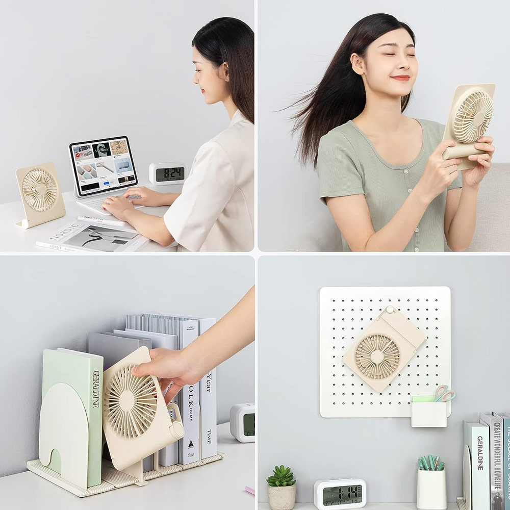 Picture of Jisulife Malaysia Ultra Slim Table Fan Lite Strong Air Flow 4 Speed Wind Portable Rechargeable 4500mAh Desktop Fan For Home Office Outdoor Travel (Brown)