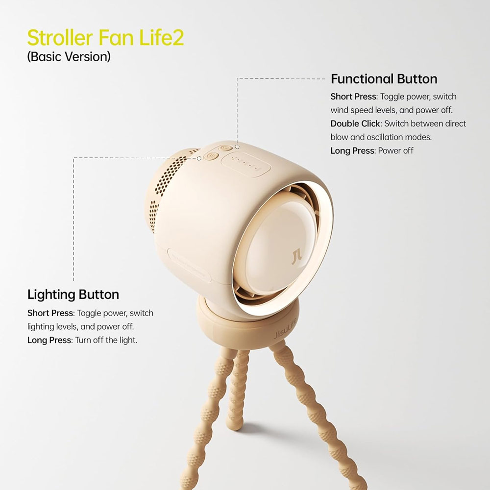 Picture of Jisulife Malaysia Life2 Child Baby Safe Stroller Car Seat Rotatable Flexible Tripod Rechargeable Bladeless Fan (Brown)