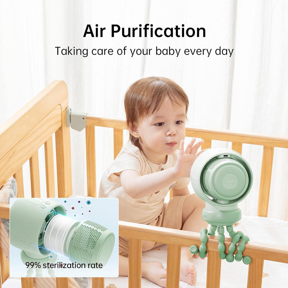 Picture of Jisulife Malaysia Life2 Child Baby Safe Stroller Car Seat Rotatable Flexible Tripod Rechargeable Bladeless Fan (Green)