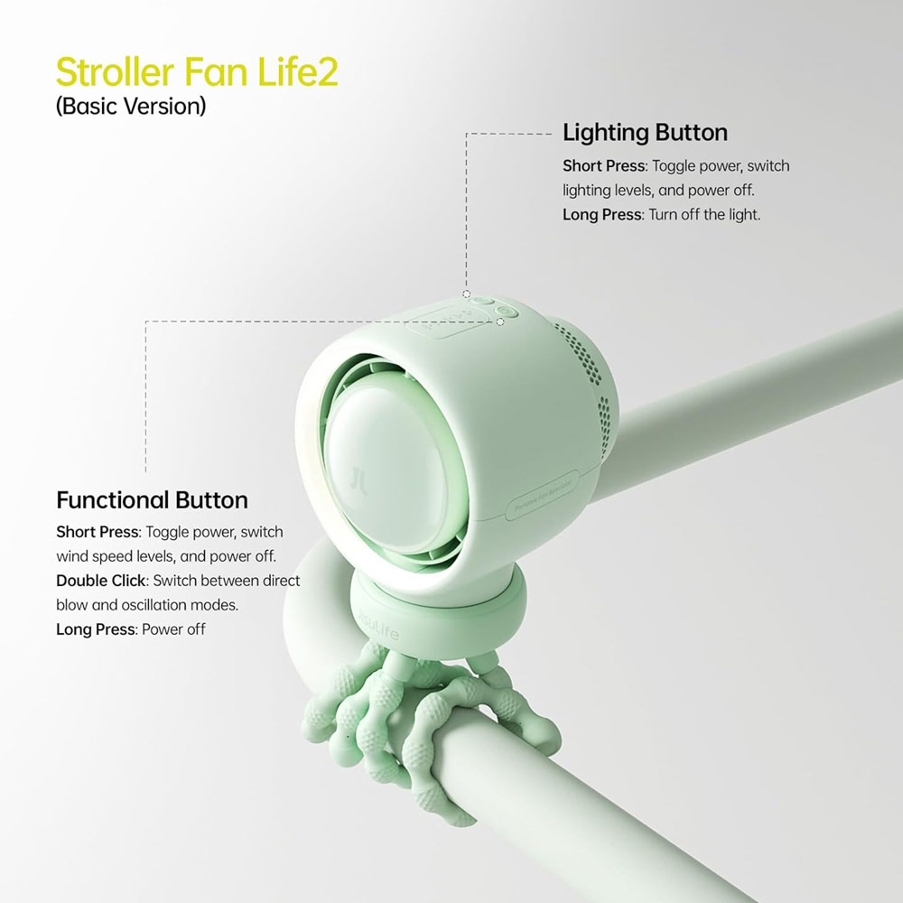Picture of Jisulife Malaysia Life2 Child Baby Safe Stroller Car Seat Rotatable Flexible Tripod Rechargeable Bladeless Fan (Green)