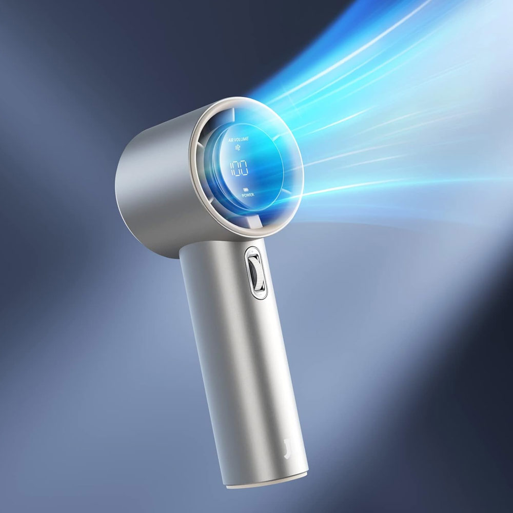 Picture of Jisulife Malaysia Super Power 100 Speed Turbo Strong Wind Portable Fast Charge Rechargeable 5000mAh Hidden Blade High Quality Handheld Mini Fan for Outdoor Indoor Badminton Court Concert Picnic Camping FA53Pro (Bright Brown)